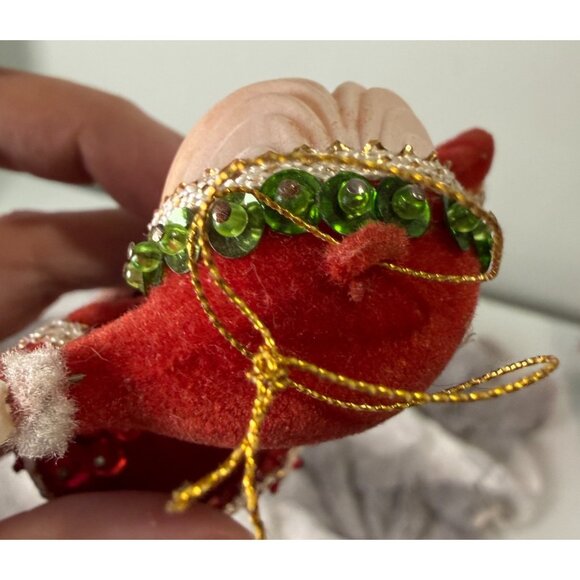 Vtg Mrs Claus Christmas Ornament 1960s-1970s Mod Red Sequin Beads Art Flocked - Picture 7 of 14